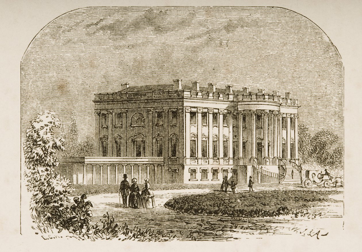 Biały Dom, ok. 1870, z „Amerykańskich obrazów” wydanych przez Towarzystwo Religijne Traktu, 1876 autorstwa English School