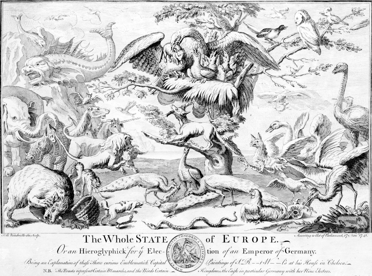 Całe państwo europejskie, czyli hieroglif na elekcję cesarza Niemiec, 1741 autorstwa English School