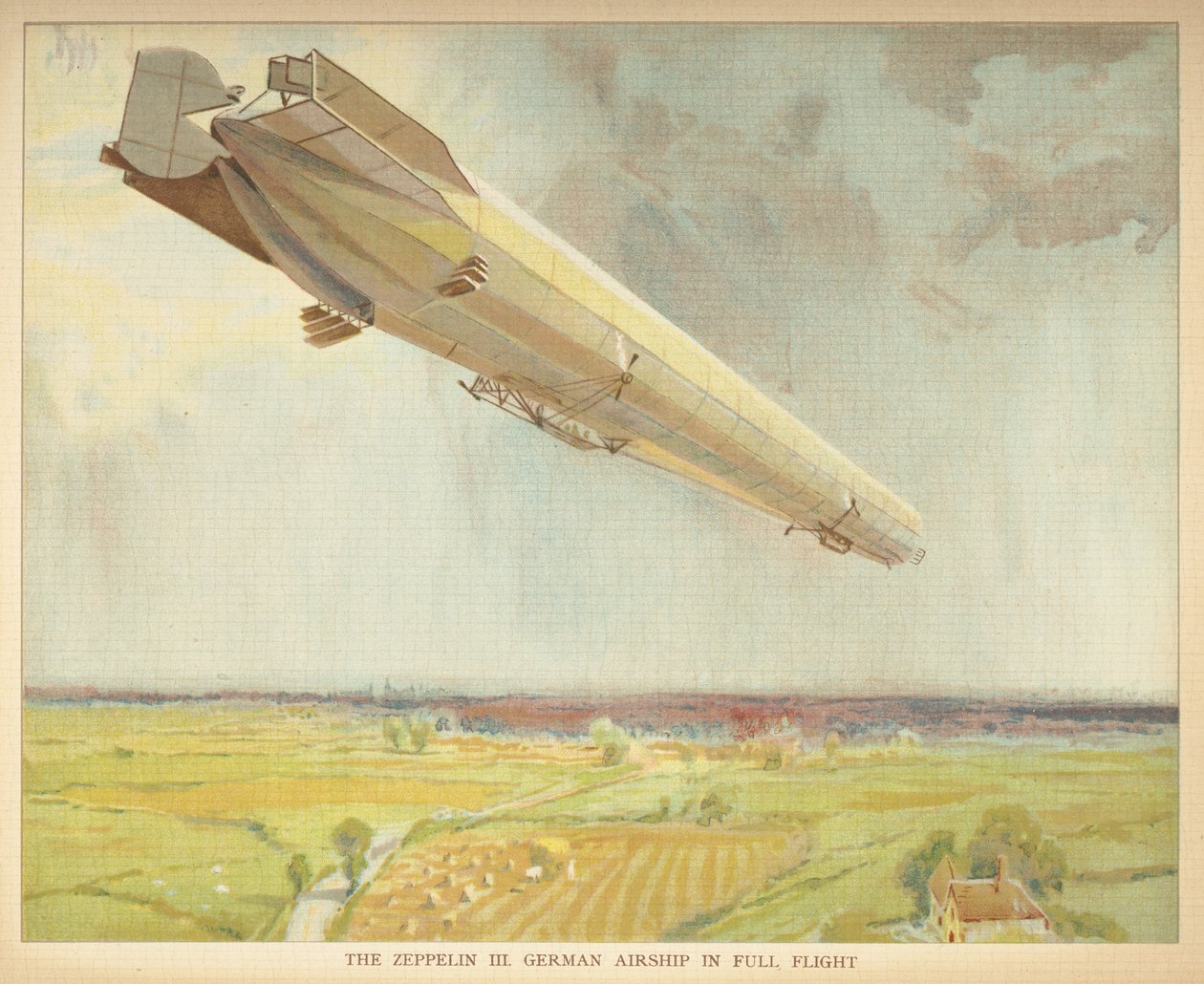 Zeppelin III. Niemiecki sterowiec w pełnym locie.Książka sterowców dla małych ludzi. Londyn: Ernest Nister, [1912] autorstwa English School