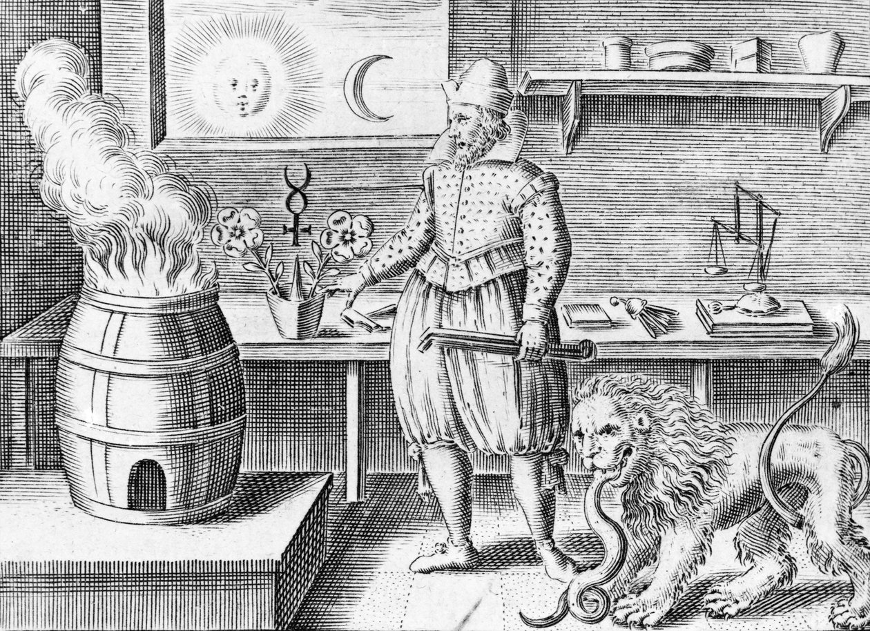 Alchemik w swoim warsztacie autorstwa English School