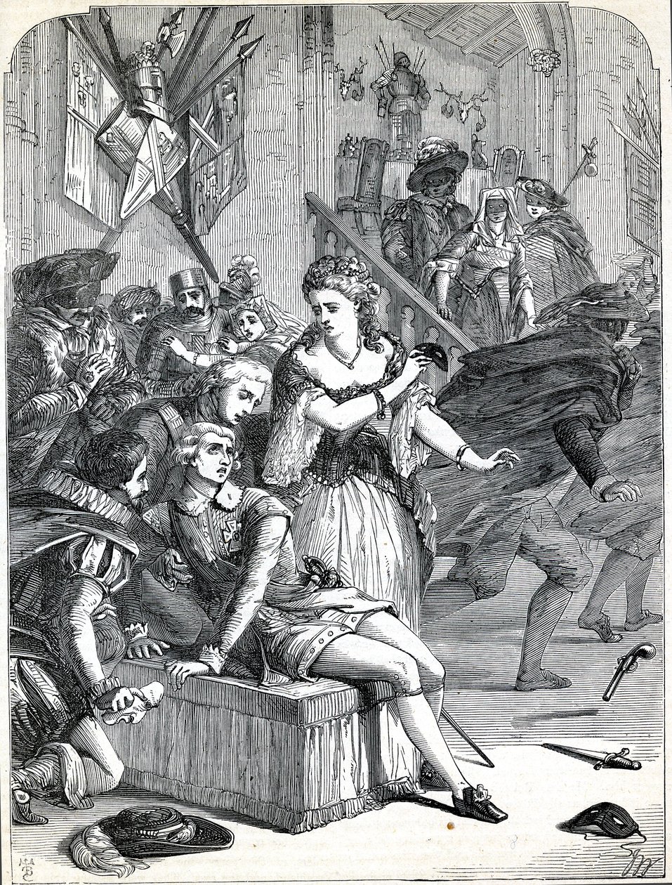 Zabójstwo Gustawa III przez Jackoba Johana Anckarströma na balu maskowym, Sztokholm, Szwecja, 1792 r. (rycina) autorstwa English School