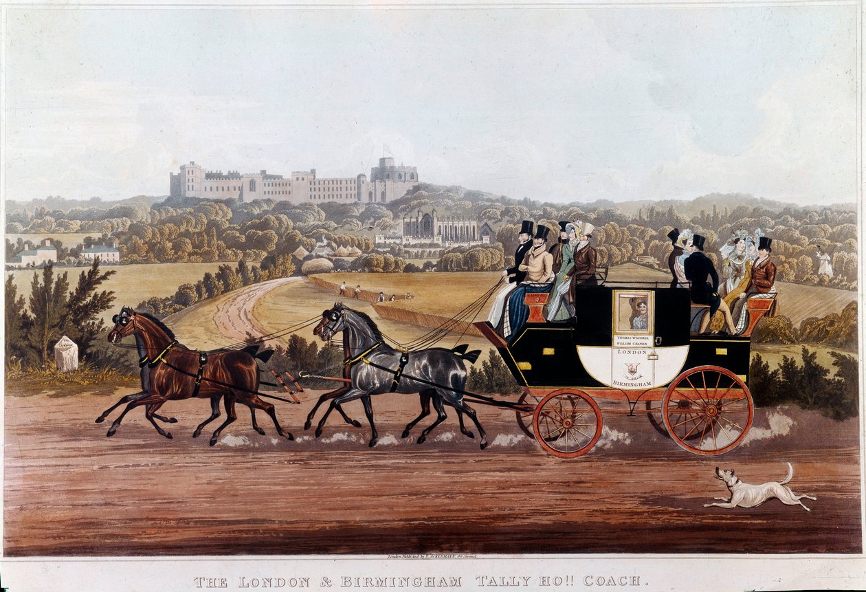 Trener (diligence) łączący Birmingham z London Litograph szkoły angielskiej. XIX-wieczna kolekcja prywatna autorstwa English School