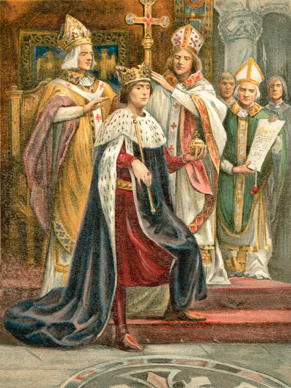 Koronacja Edwarda I (kolorowa litografia) autorstwa English School