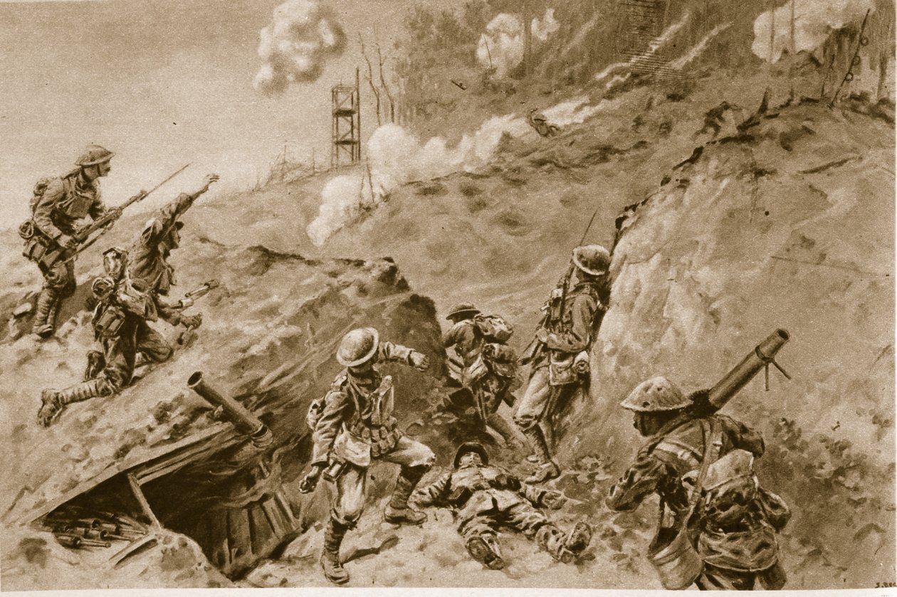 Straszliwe zagłębienia, które doprowadziły do Oppy Wood, brytyjskich bombowców pracujących wzdłuż niemieckich okopów, 1914-19 autorstwa English School