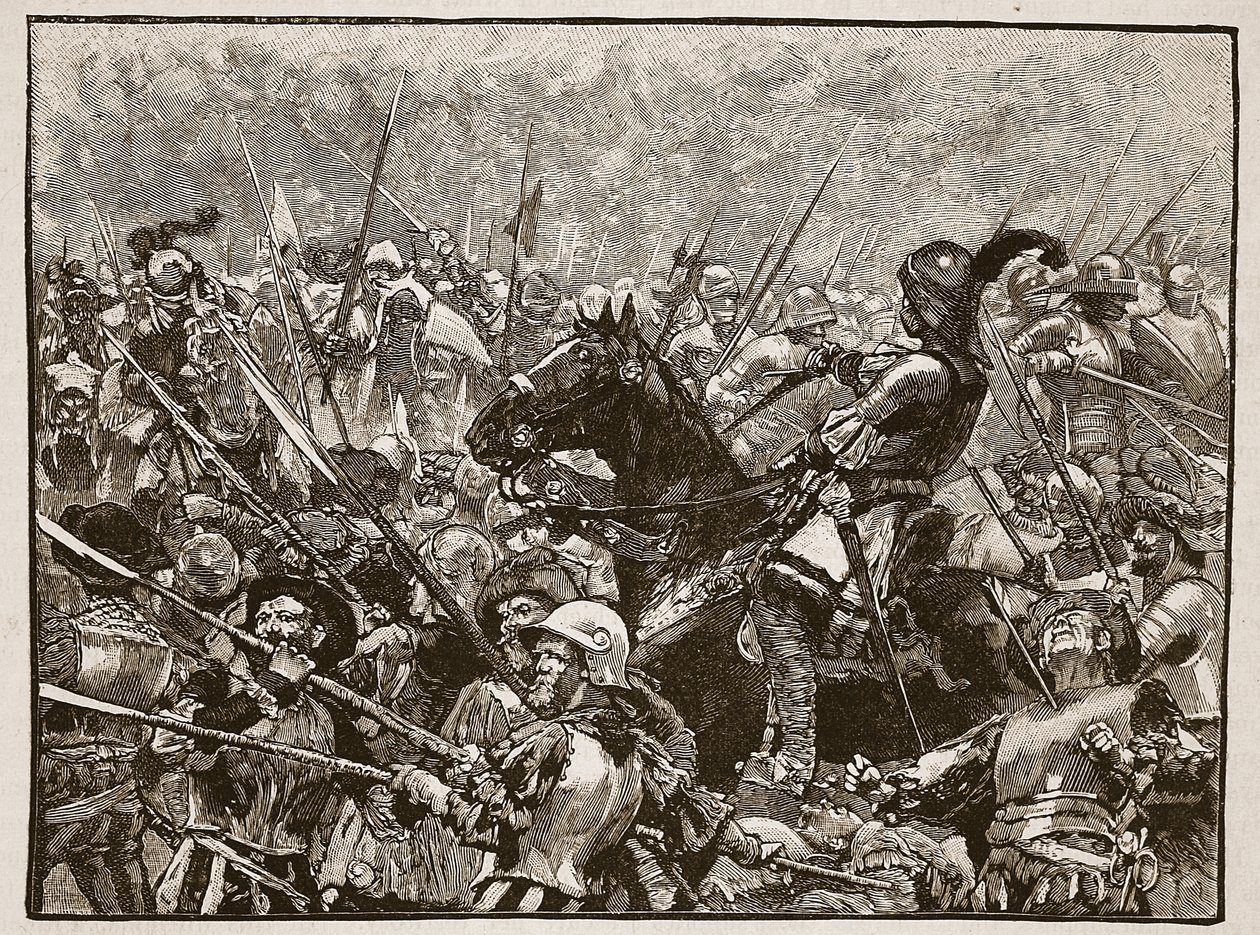 Ostatnia trybuna Schwarza i jego Niemców, ilustracja z Cassells Illustrated History of England (zdjęcie w sepii) autorstwa English School