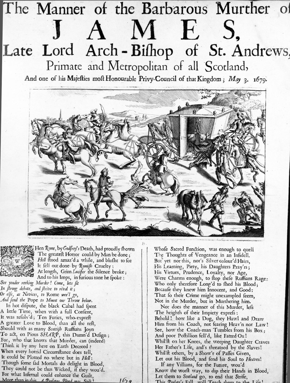 Sposób barbarzyńskiego morderstwa Jakuba, zmarłego Lorda Arcybiskupa St. Andrews, Prymasa i Metropolity całej Szkocji, 1679 autorstwa English School