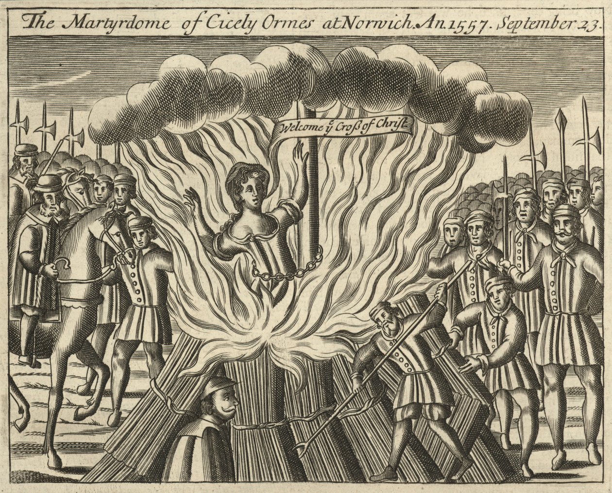 Męczeństwo Cicely Ormes w Norwich, 23 września 1557 r. (rycina) autorstwa English School