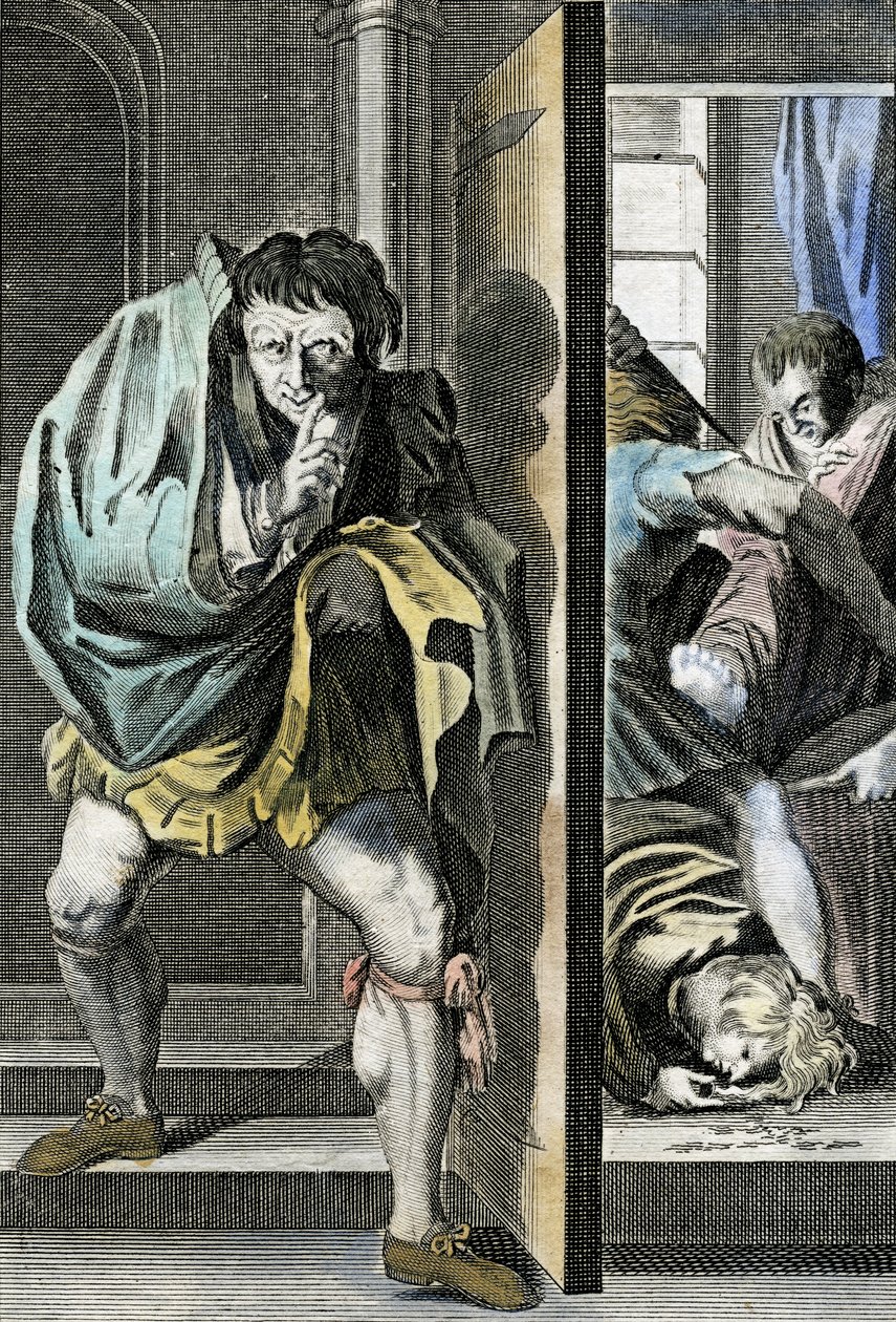 Zabójstwo króla Edwarda V i jego brata w wieży przez Ryszarda Plantageneta, późniejszego króla Ryszarda III. autorstwa English School