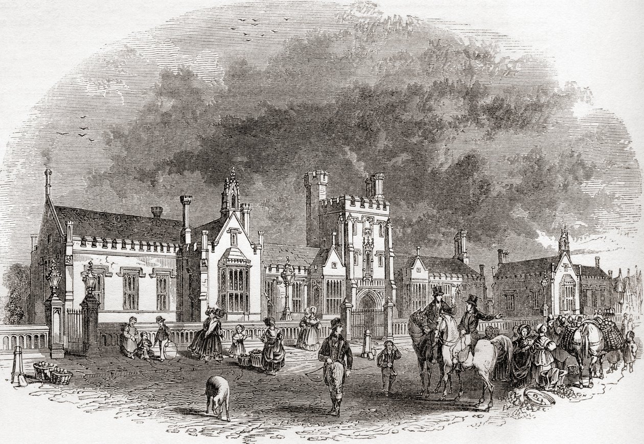 Stara szkoła w Bedford, przebudowana pod koniec XIX wieku, z Old England: A Pictorial Museum, pub. 1847 autorstwa English School