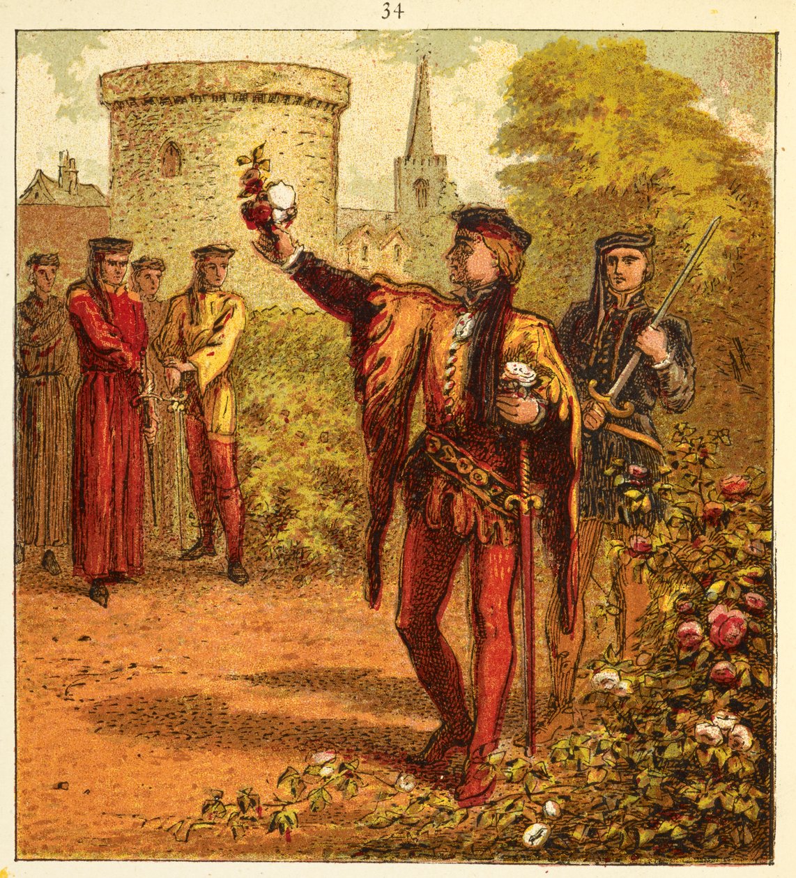 Czerwone i białe róże, ilustracja z „Pictures of English History…” autorstwa English School