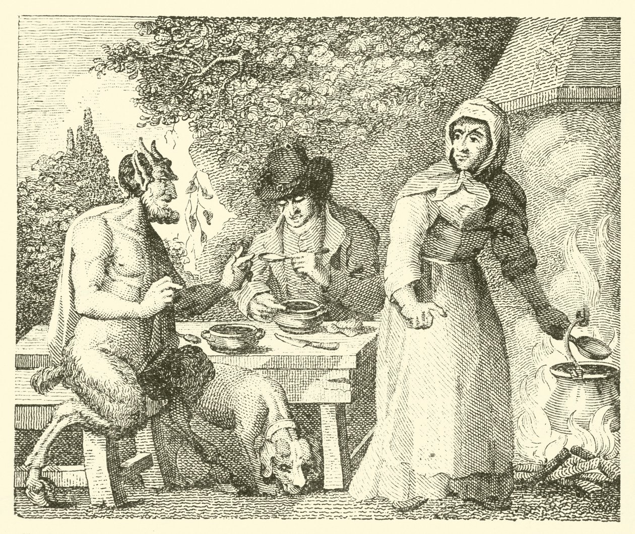 Satyr i podróżnik (rycina) autorstwa English School