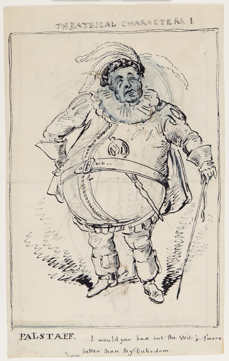 Postacie teatralne 1: Falstaff, ok. 1825 (pióro i atrament na papierze) autorstwa English School