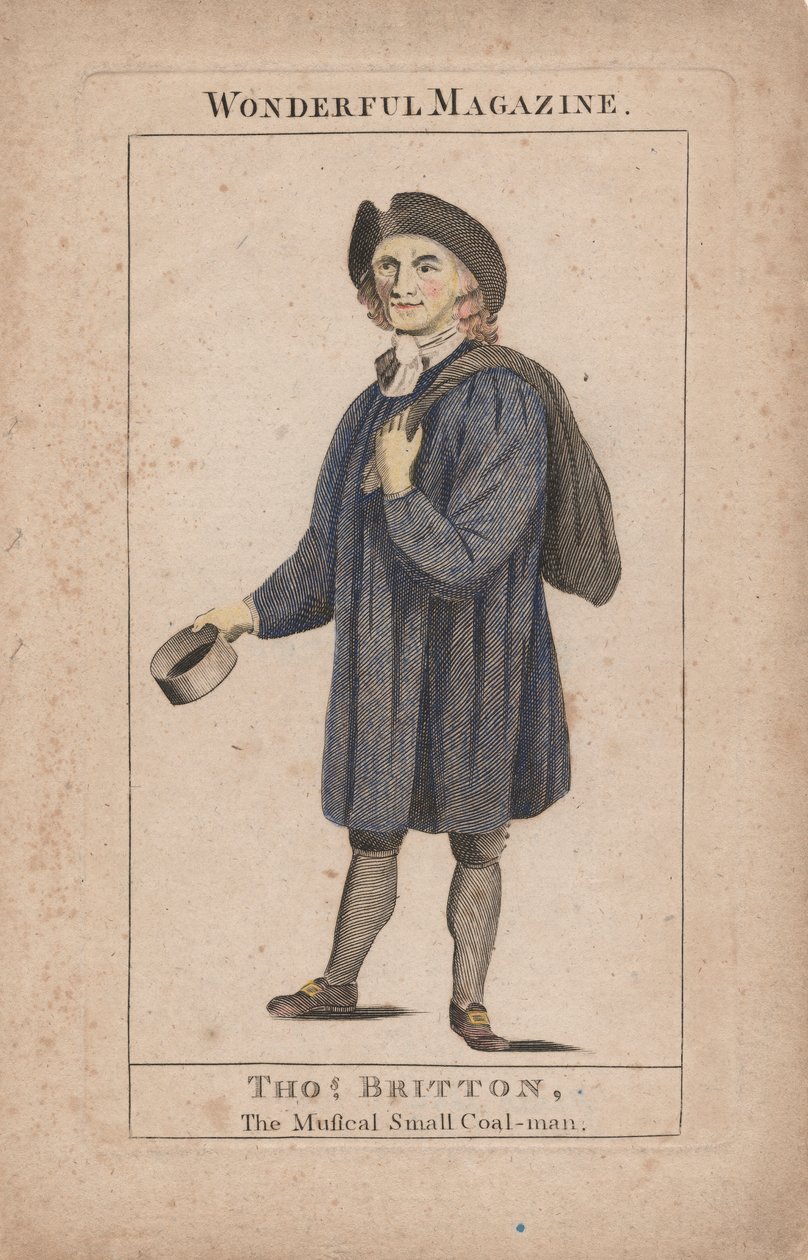 Thomas Britton: The Musical Small Coal-Man, ilustracja z Wonderful Magazine, ok. 1764 (ręcznie kolorowana grawerunek) autorstwa English School