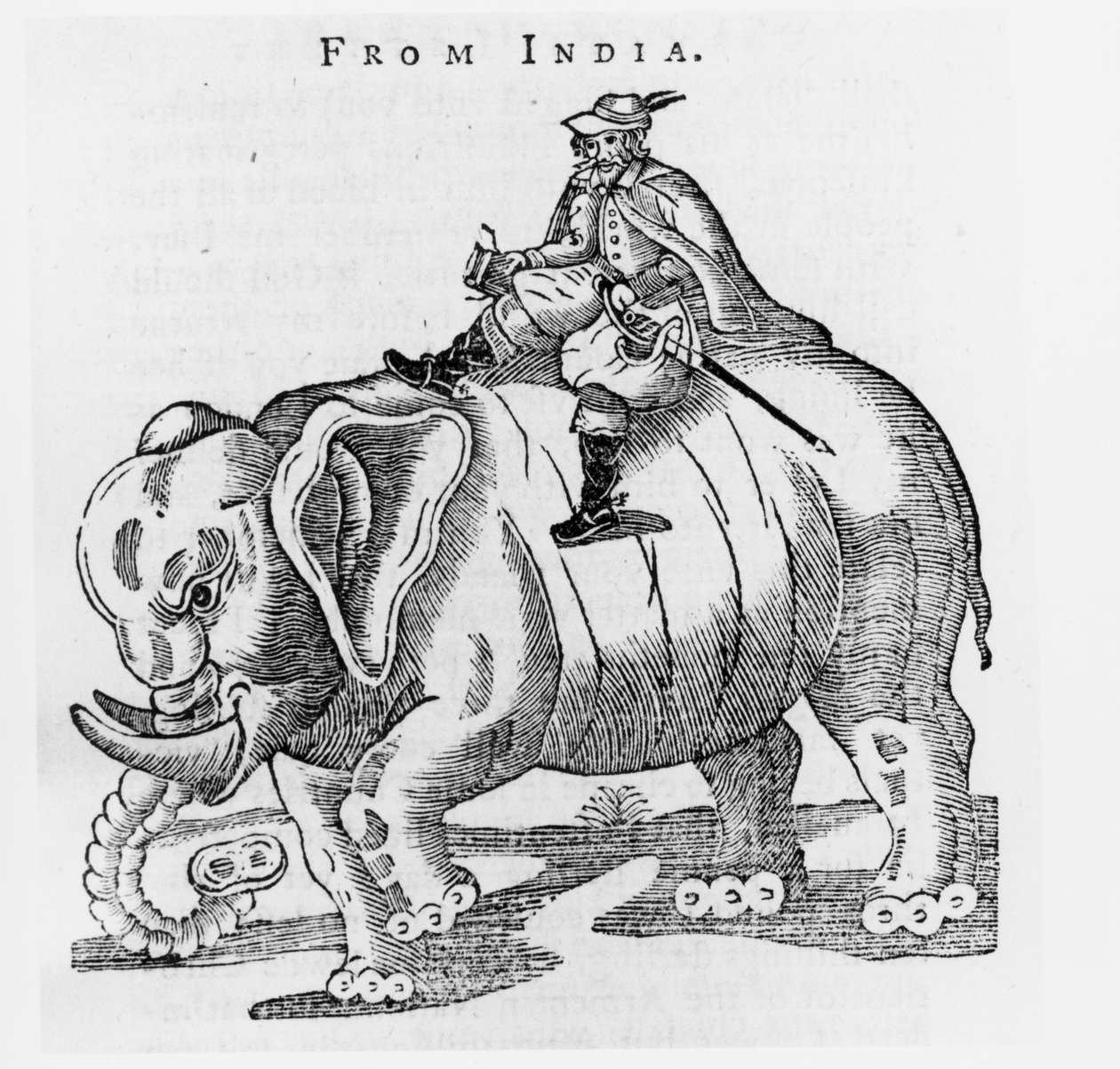 Thomas Coryate (ok. 1577-1617) na słoniu, z Listów z Indii w Coryats Crudities, tom 3, opublikowany 1776 autorstwa English School