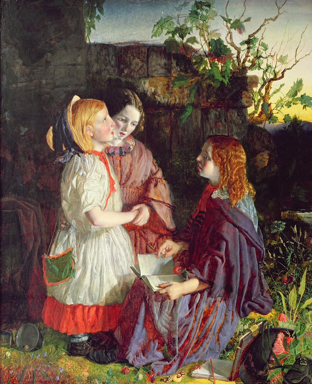 Trzy młode dziewczyny w krajobrazie, ok. 1860 autorstwa English School