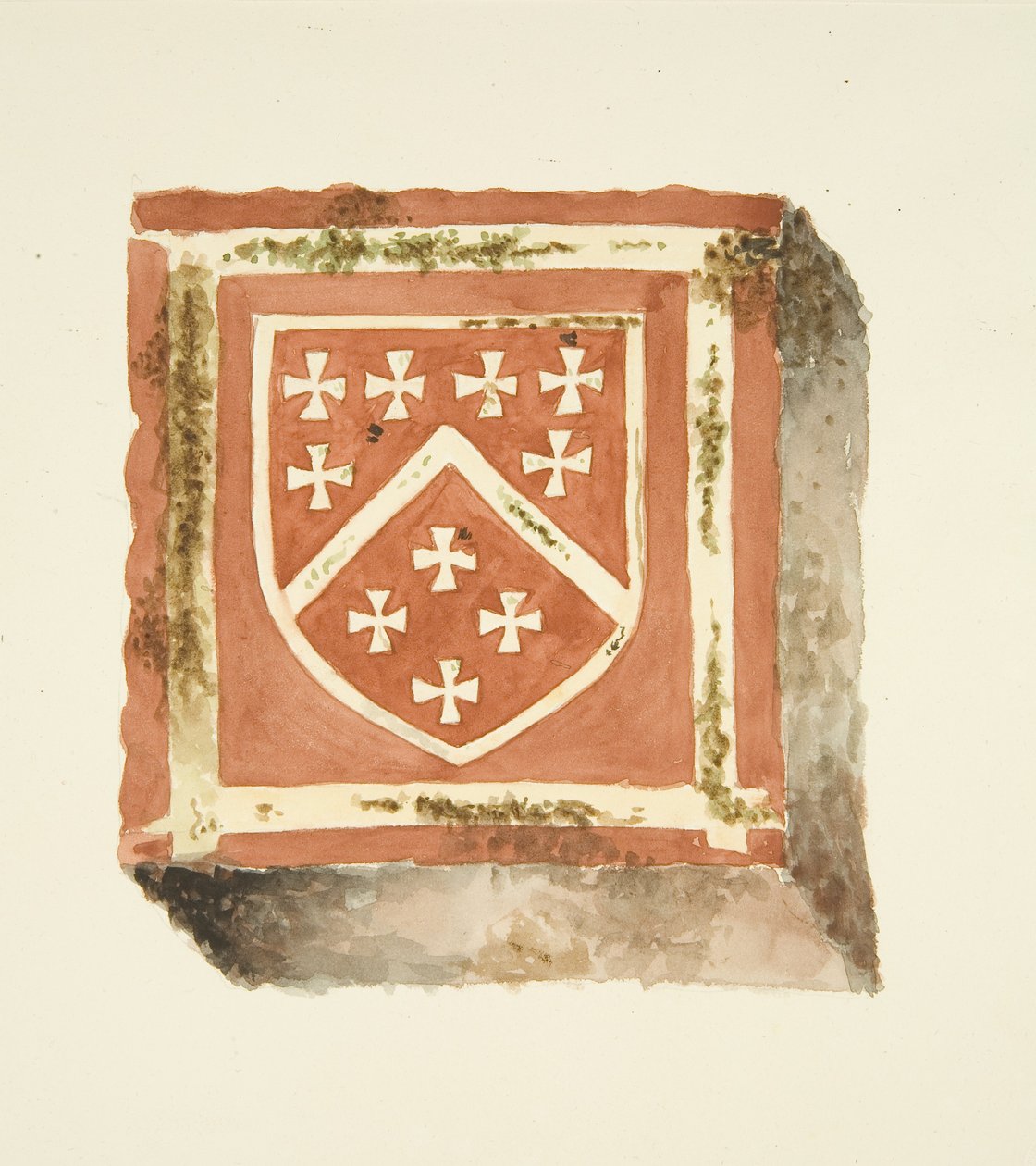 Płytka z podłogi katedry w Bristolu przedstawiająca Berkeley Arms autorstwa English School