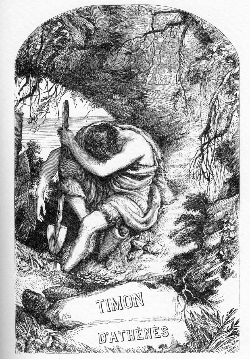Timon z Aten (Życie Tymona z Aten) - Ilustracja w „” Completes de William Shakespeare”””” 1866 - Ilustracje i ogólna forma tego wydania zapożyczono z ilustrowanego Szekspira Cassella, opublikowanego w Londynie autorstwa English School