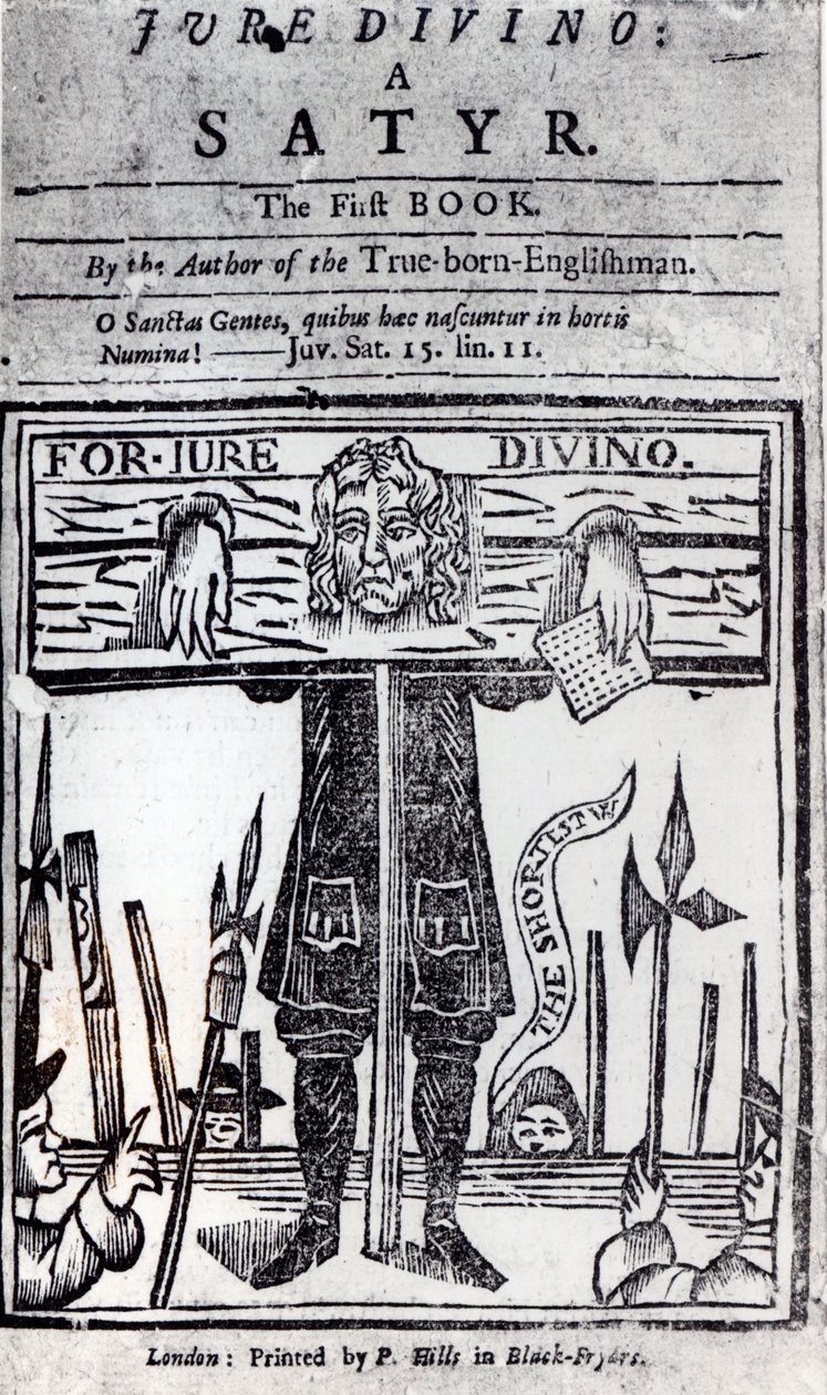 Strona tytułowa pierwszej księgi Jure Divino - A Satyr Daniela Defoe (1660-1731) wydanej w 1706 r. autorstwa English School