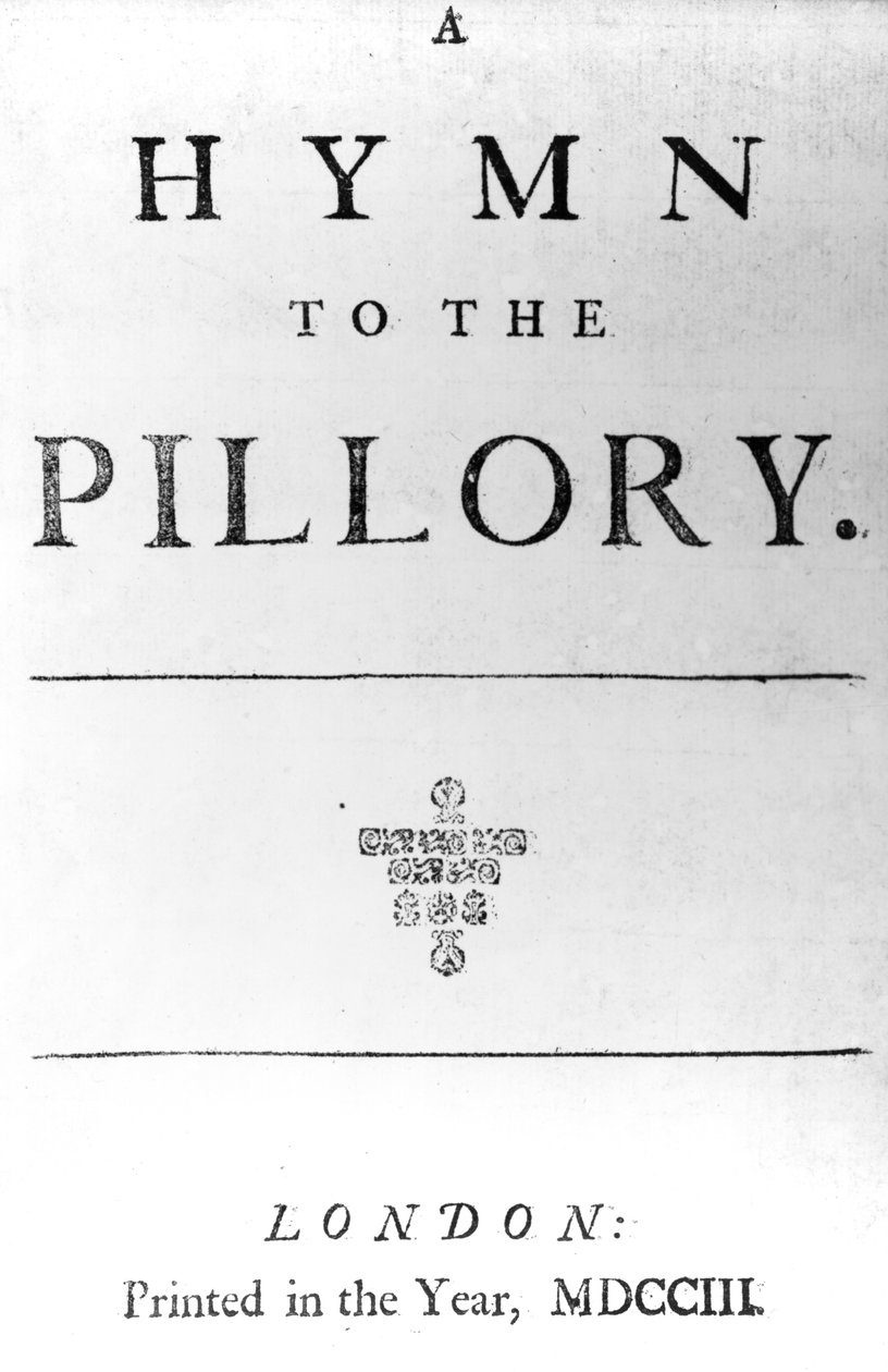 Strona tytułowa Hymnu na pręgierz Daniela Defoe, 1703 (papier drukowany) autorstwa English School