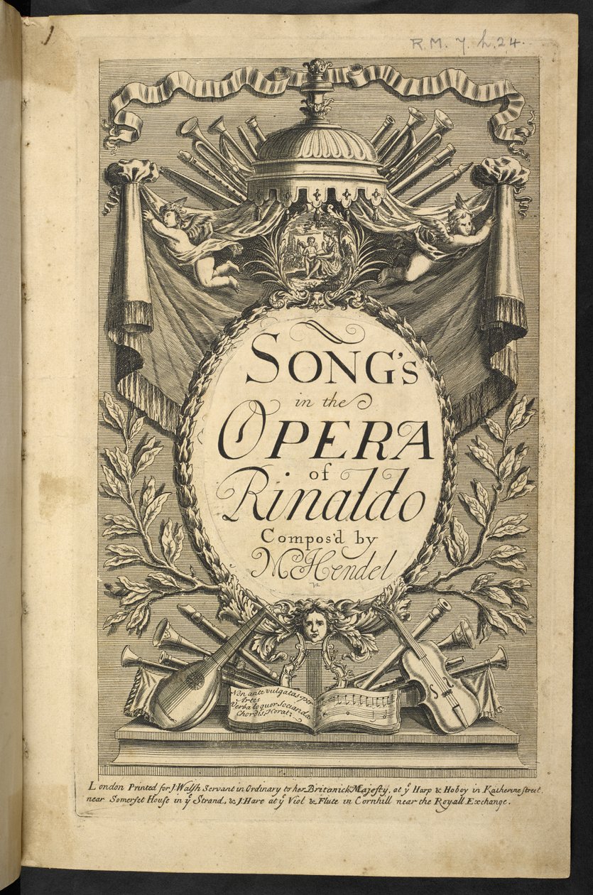 Strona tytułowa „Pieśni w operze Rinaldo” Friedricha Haendla autorstwa English School