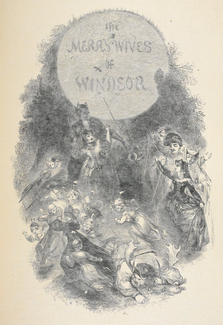 Strona tytułowa „Wesołych żon z Windsoru” Williama Szekspira autorstwa English School