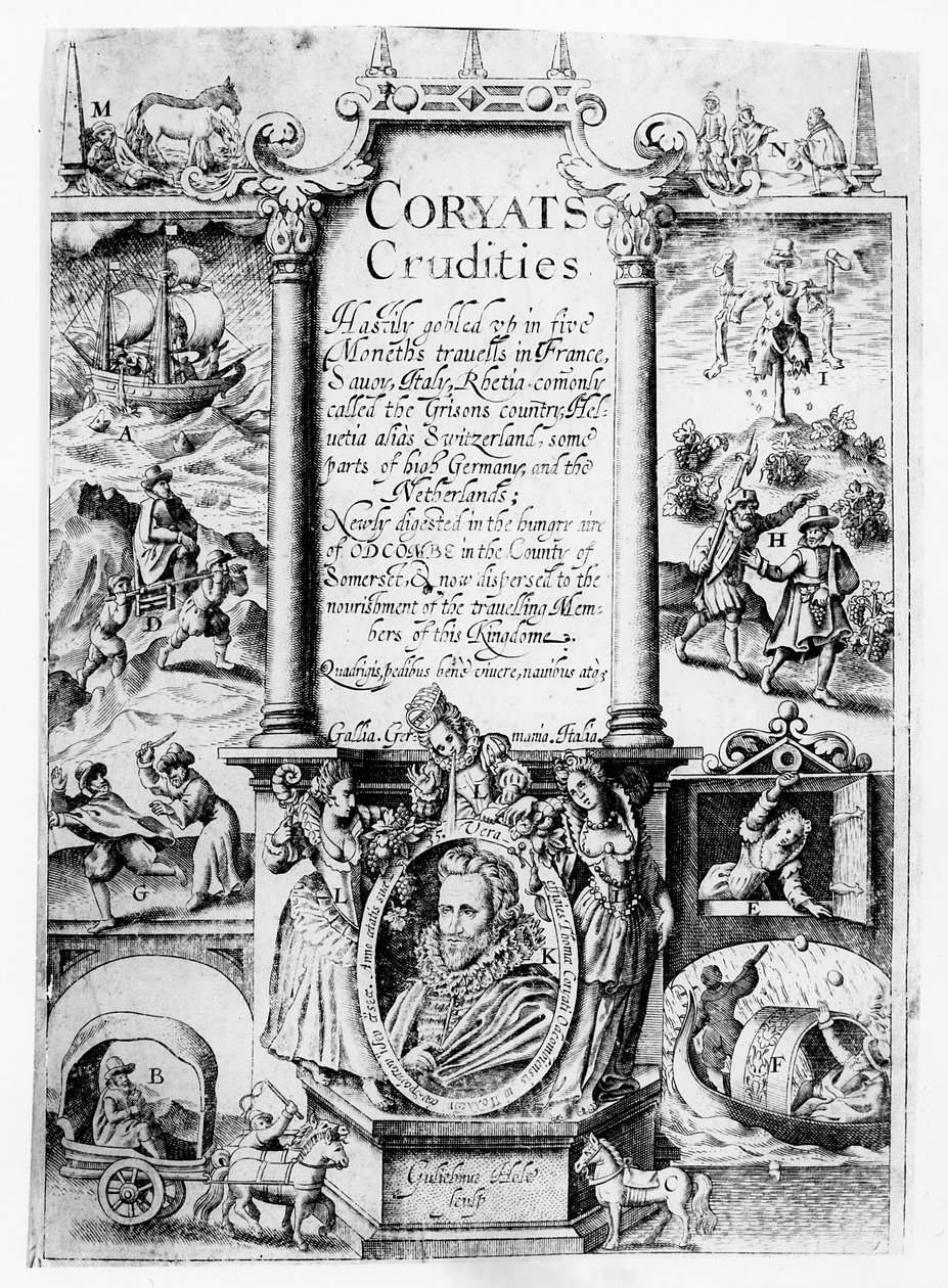 Strona tytułowa z Coryats Crudities, opublikowanej w 1611 r. autorstwa English School