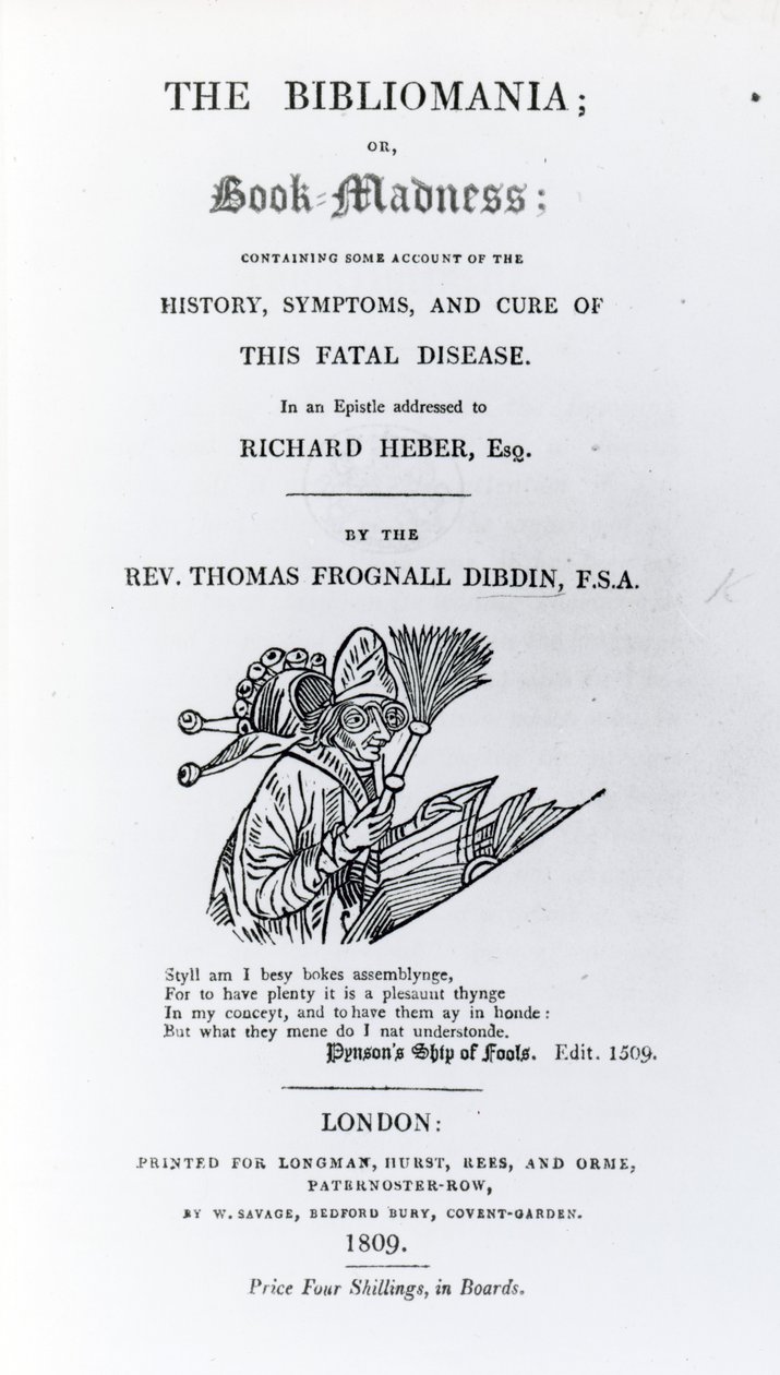 Strona tytułowa Bibliomanii ks. Thomasa Frognalla Dibdina, opublikowana w 1809 r. (papier drukowany) autorstwa English School