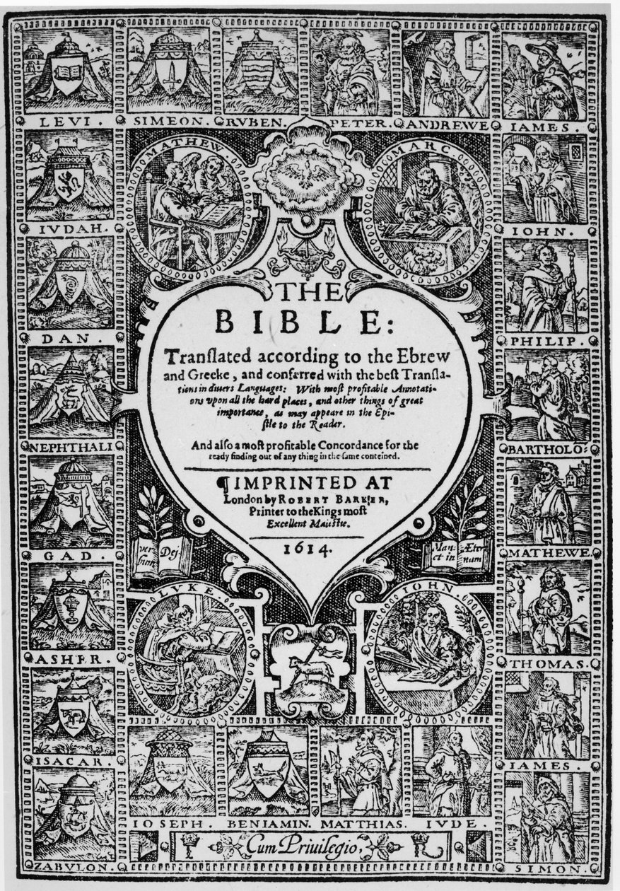 Strona tytułowa angielskiego tłumaczenia Biblii Genewskiej, 1614 r. autorstwa English School