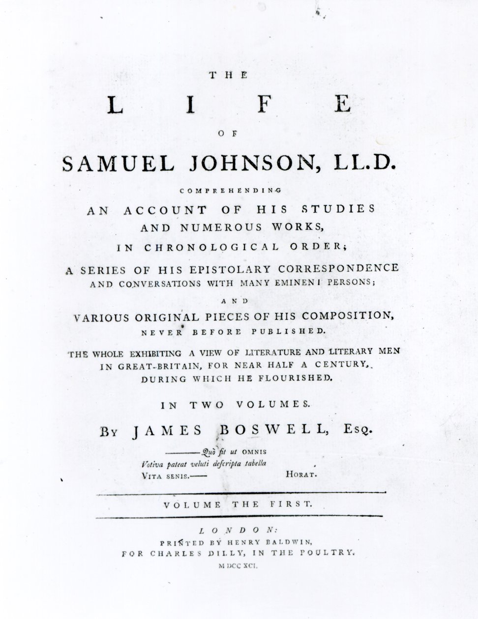 Strona tytułowa, z The Life of Samuel Johnson autorstwa Jamesa Boswella (1740-1795) autorstwa English School