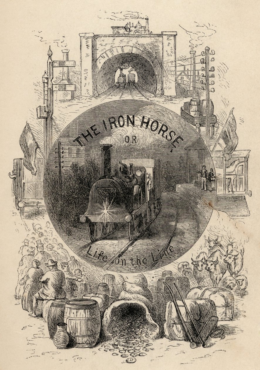 Strona tytułowa The Iron Horse or Life on the Line autorstwa R.M. Ballantyne, opublikowane 1884 autorstwa English School