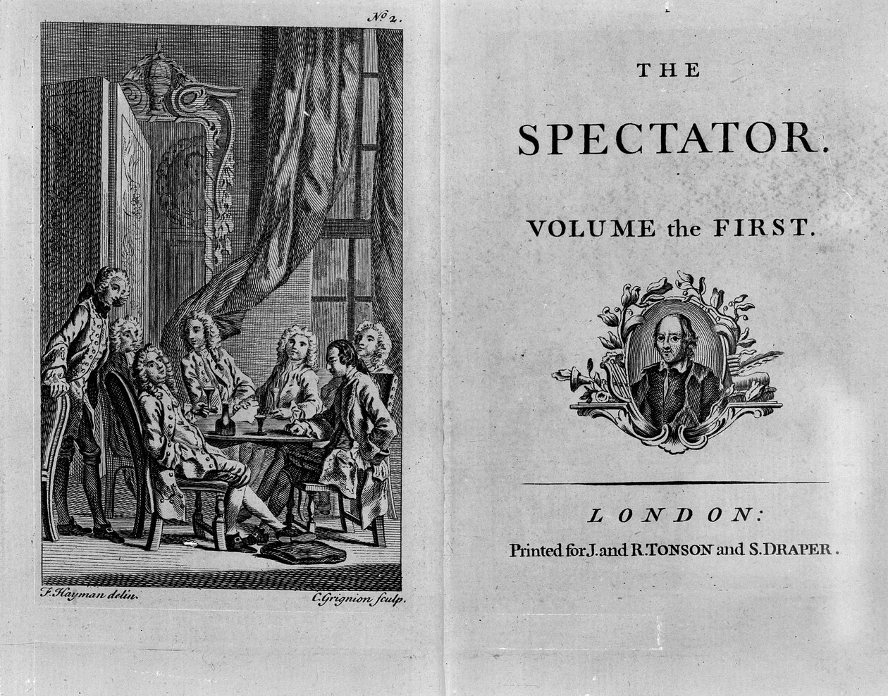 Strona tytułowa pierwszego tomu wydania zbiorowego The Spectator, wydanego ok. 1788 r. (druk) autorstwa English School