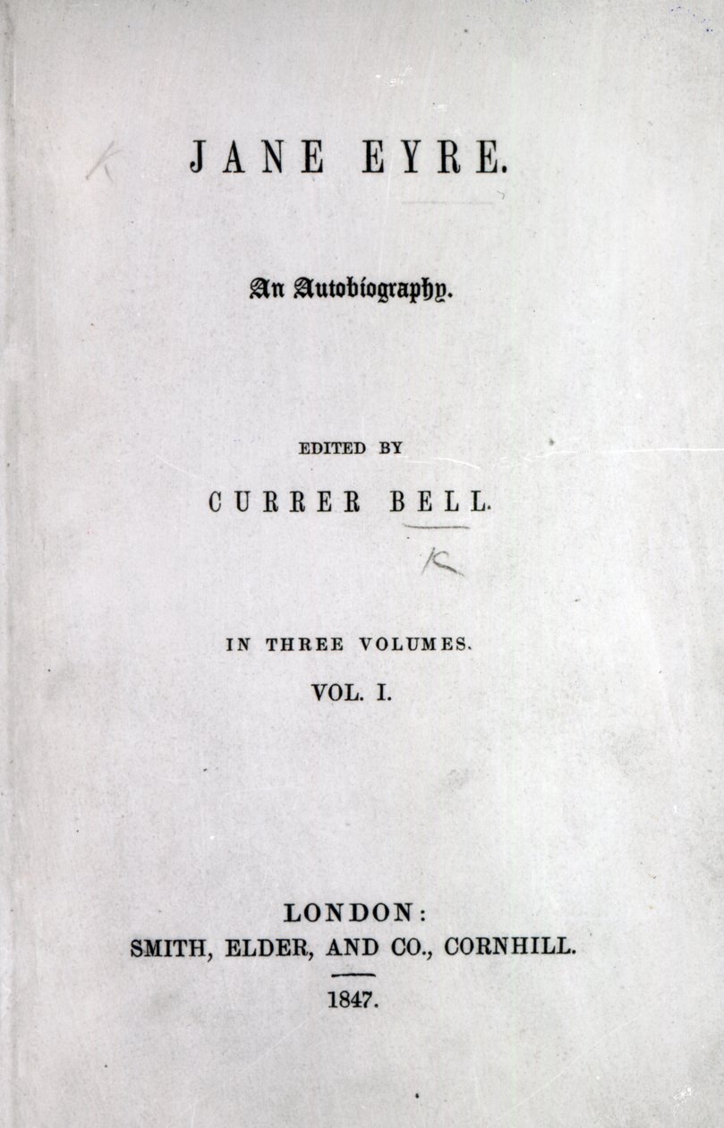 Strona tytułowa do pierwszego wydania Jane Eyre autorstwa Charlotte Bronte, 1847 (druk) autorstwa English School