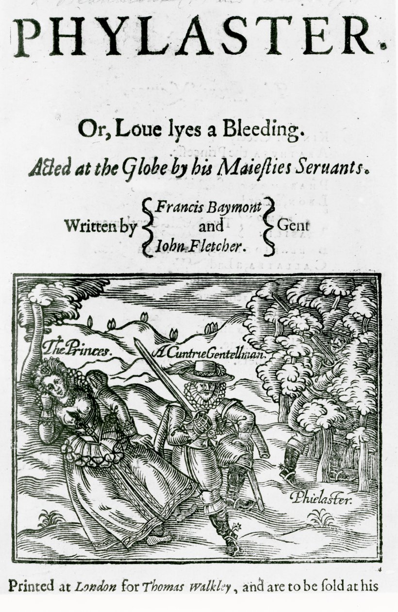 Strona tytułowa „Phylastra” Beaumonta i Fletchera autorstwa English School