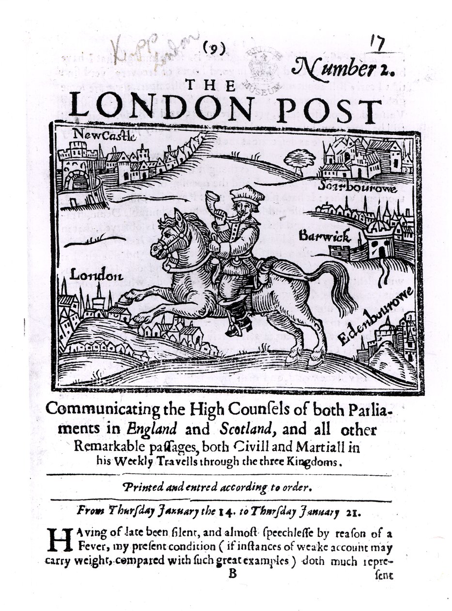 Strona tytułowa „The London News”, komunikowanie Wysokich Radców obu parlamentów w Anglii i Szkocji autorstwa English School