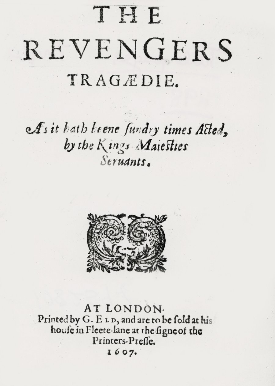 Strona tytułowa „Tragedii zemsty” Thomasa Middletona autorstwa English School