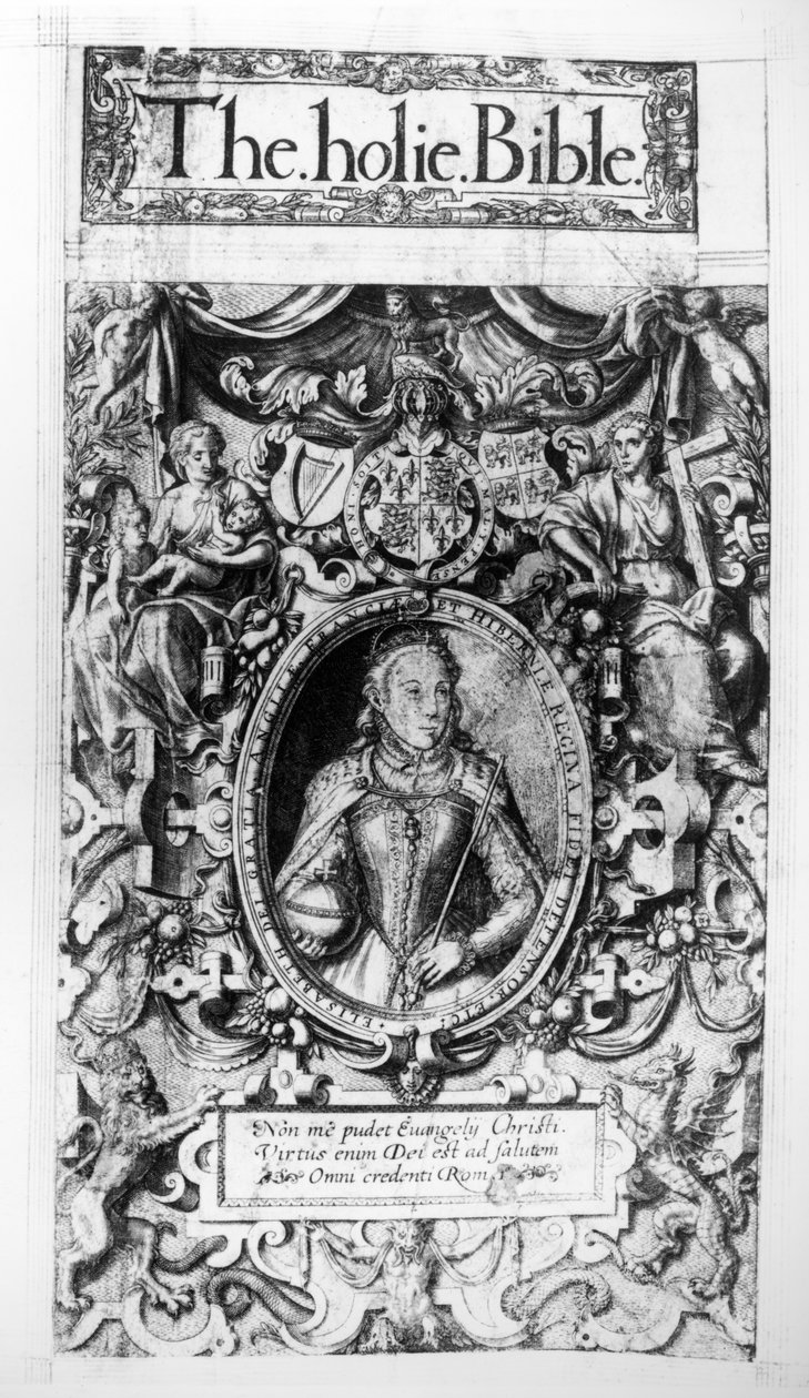 Strona tytułowa Biblii Biskupiej, wyd. w 1568 autorstwa English School