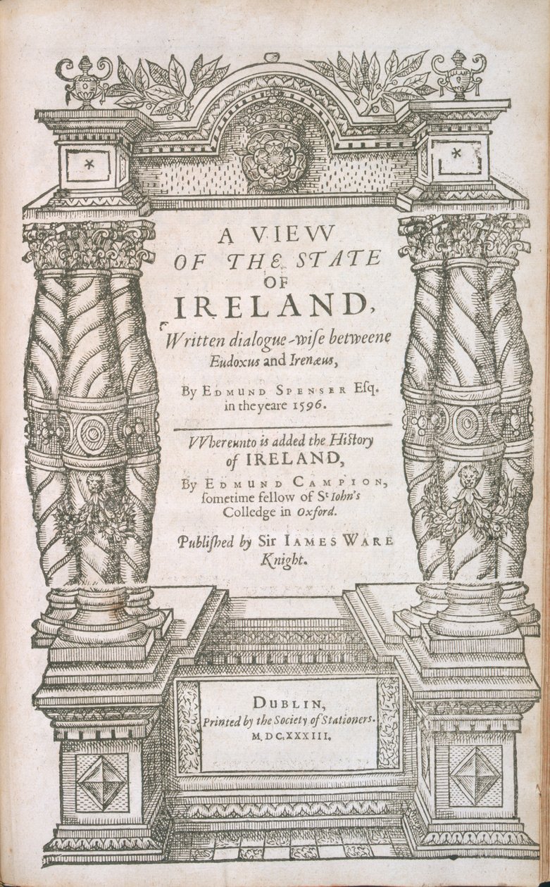 Strona tytułowa do A View of the State of Ireland i The History of Ireland, 1633 autorstwa English School