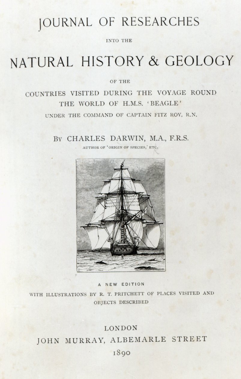 Strona tytułowa do The Voyage of the Beagle Charlesa Darwina, wydanie opublikowane w 1890 r. autorstwa English School