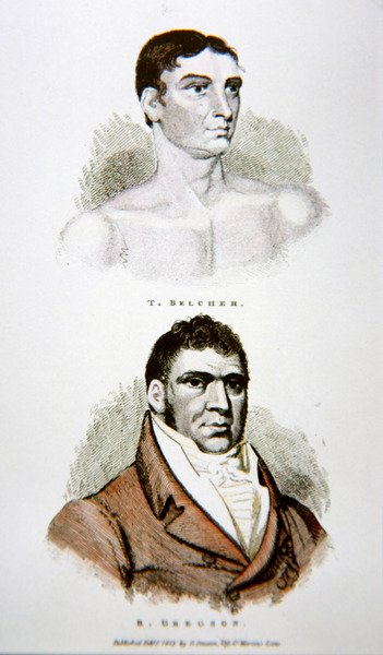 Tom Belcher i Gregson, z ryciny wydanej w 1813 r. (kolor lito) autorstwa English School