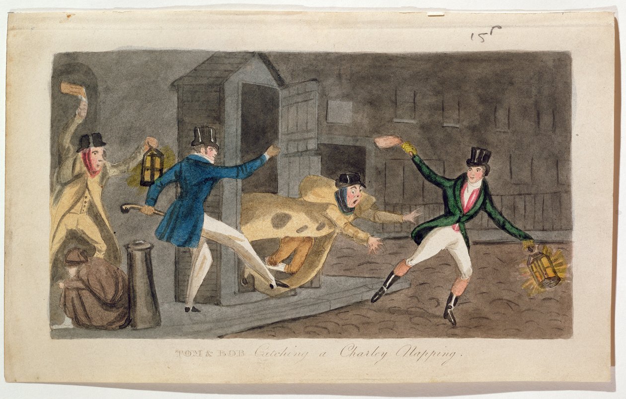 Tom i Bob łapiący drzemkę Charleya, 1821 (akwatinta) autorstwa English School