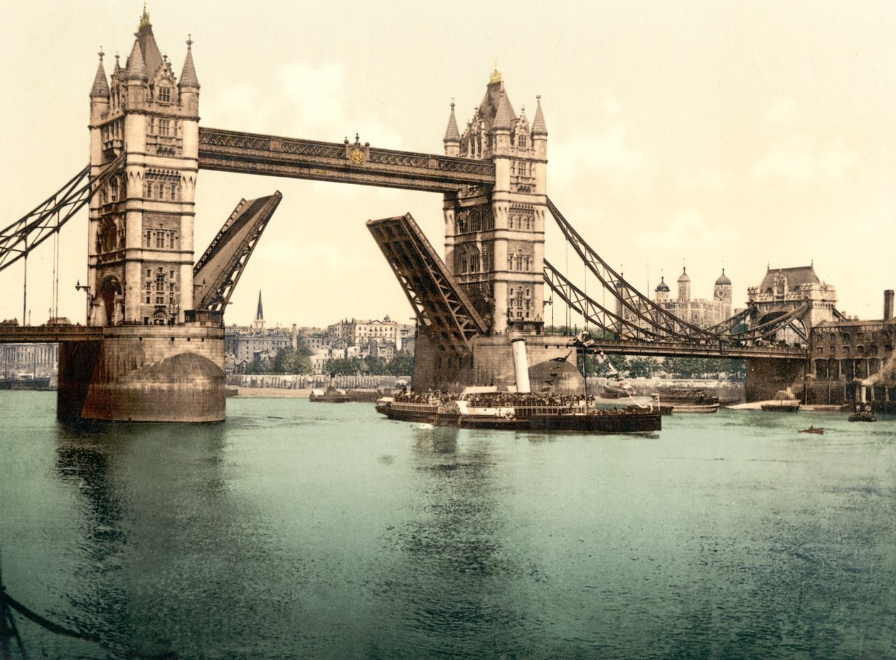 Tower Bridge, Londyn (zdjęcie ręcznie kolorowane) autorstwa English School