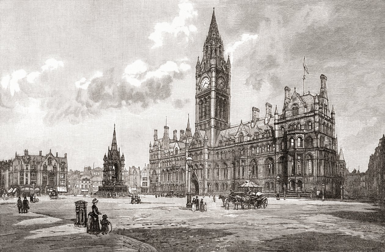 Ratusz, Albert Square, Manchester, z książki "Cities of the World", opublikowanej ok. 1893 r. (druk) autorstwa English School