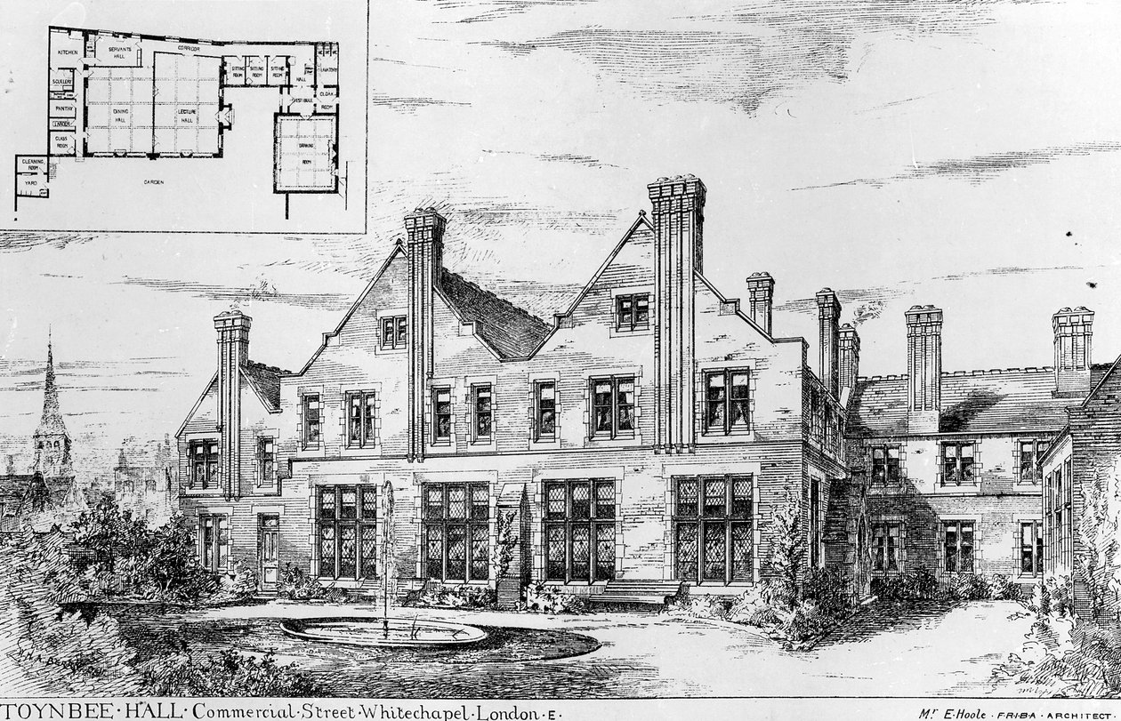 Toynbee Hall, ilustracja z The Builder, 14 lutego 1885 autorstwa English School