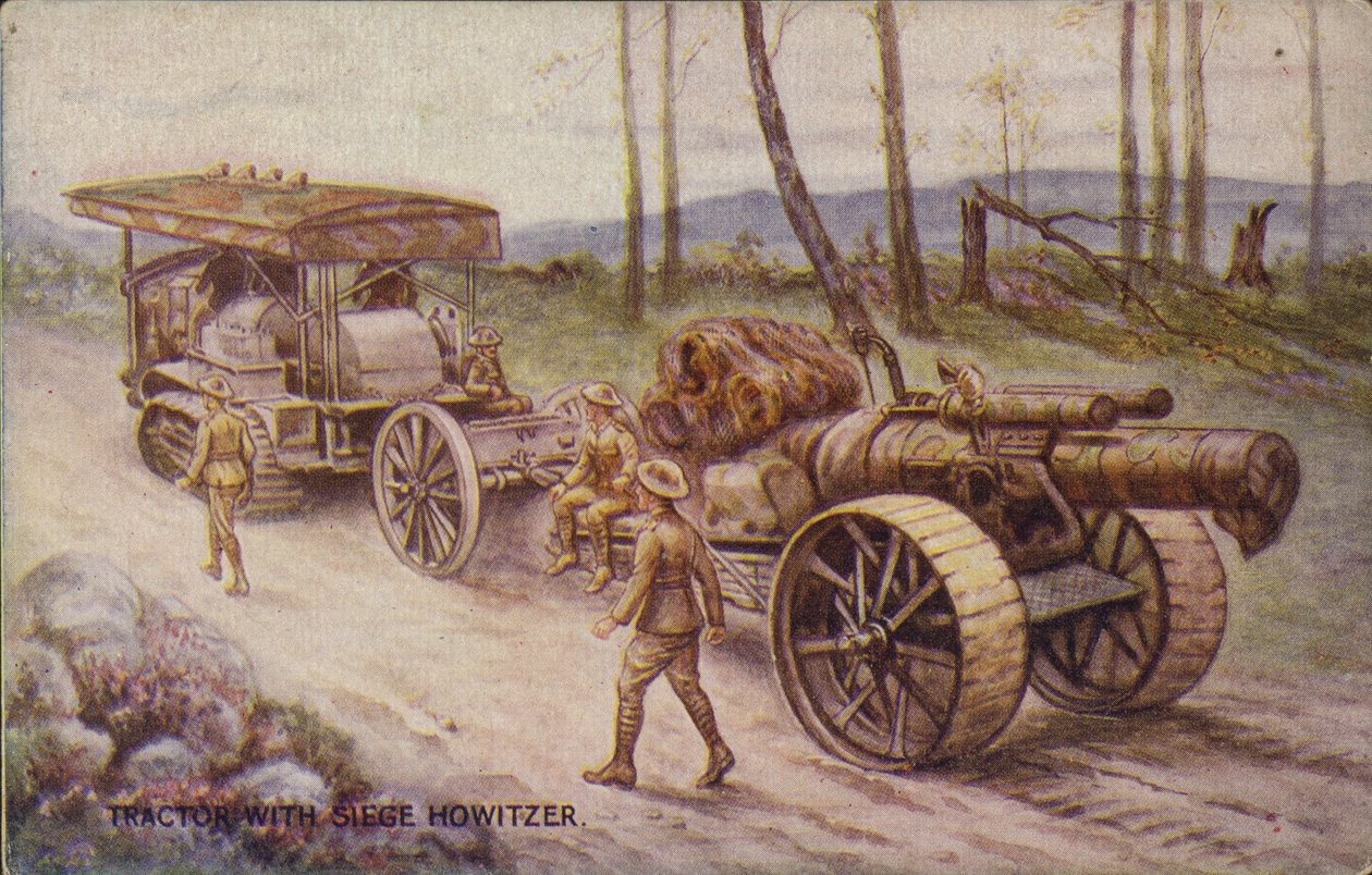 Ciągnik z haubicą oblężniczą (kolorowa litografia) autorstwa English School