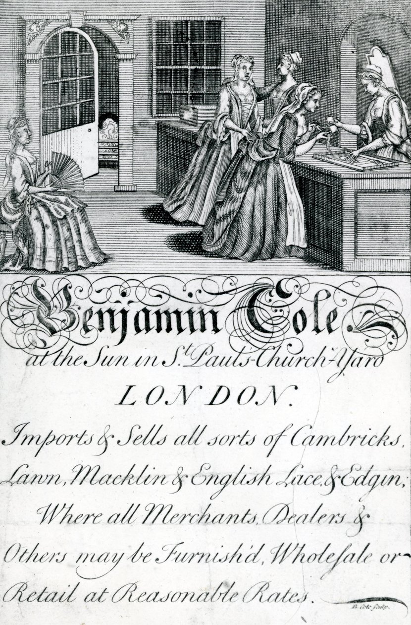 Trade Card, Benjamin Cole, handlarz z Londynu (grawerowanie) autorstwa English School