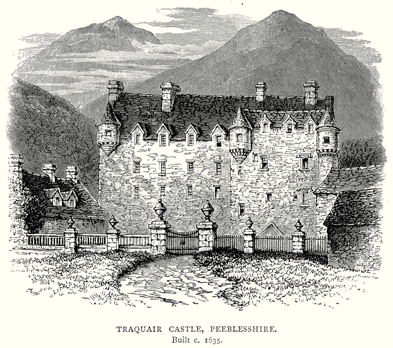 Zamek Traquair, Peeblesshire (grawerunek) autorstwa English School