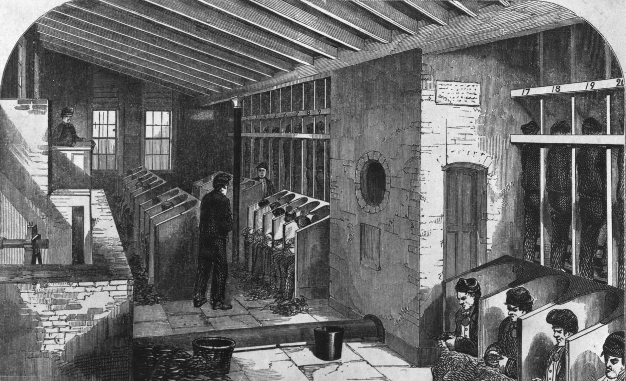 Tread-Wheel i Oakum-Shed w City Prison, Holloway, z „The Criminal Prisons of London and Scenes of Prison Life” Henry