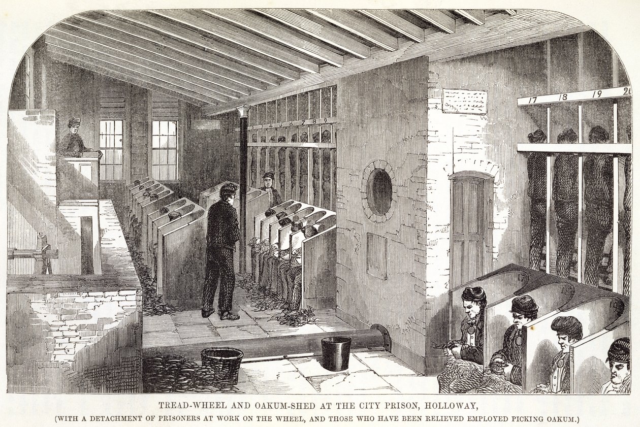 Tread-Wheel i Oakum-Shed w City Prison, Holloway, z The Criminal Prisons of London i Scenes of Prison Life autorstwa Henry