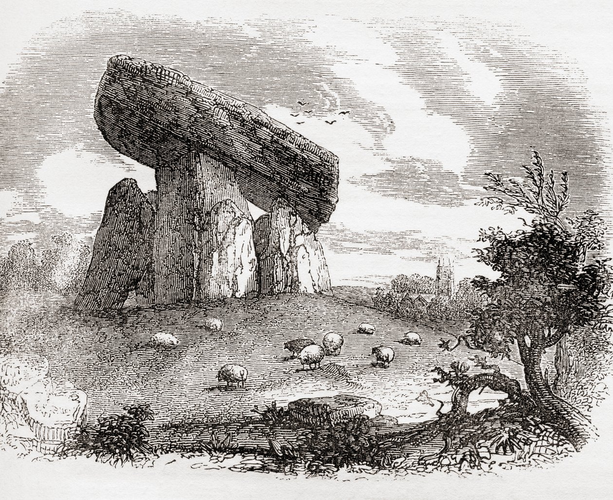Trethevy Quoit, megalityczny grobowiec w Kornwalii, Anglia, ze strony Old England: A Pictorial Museum, pub. 1847 autorstwa English School