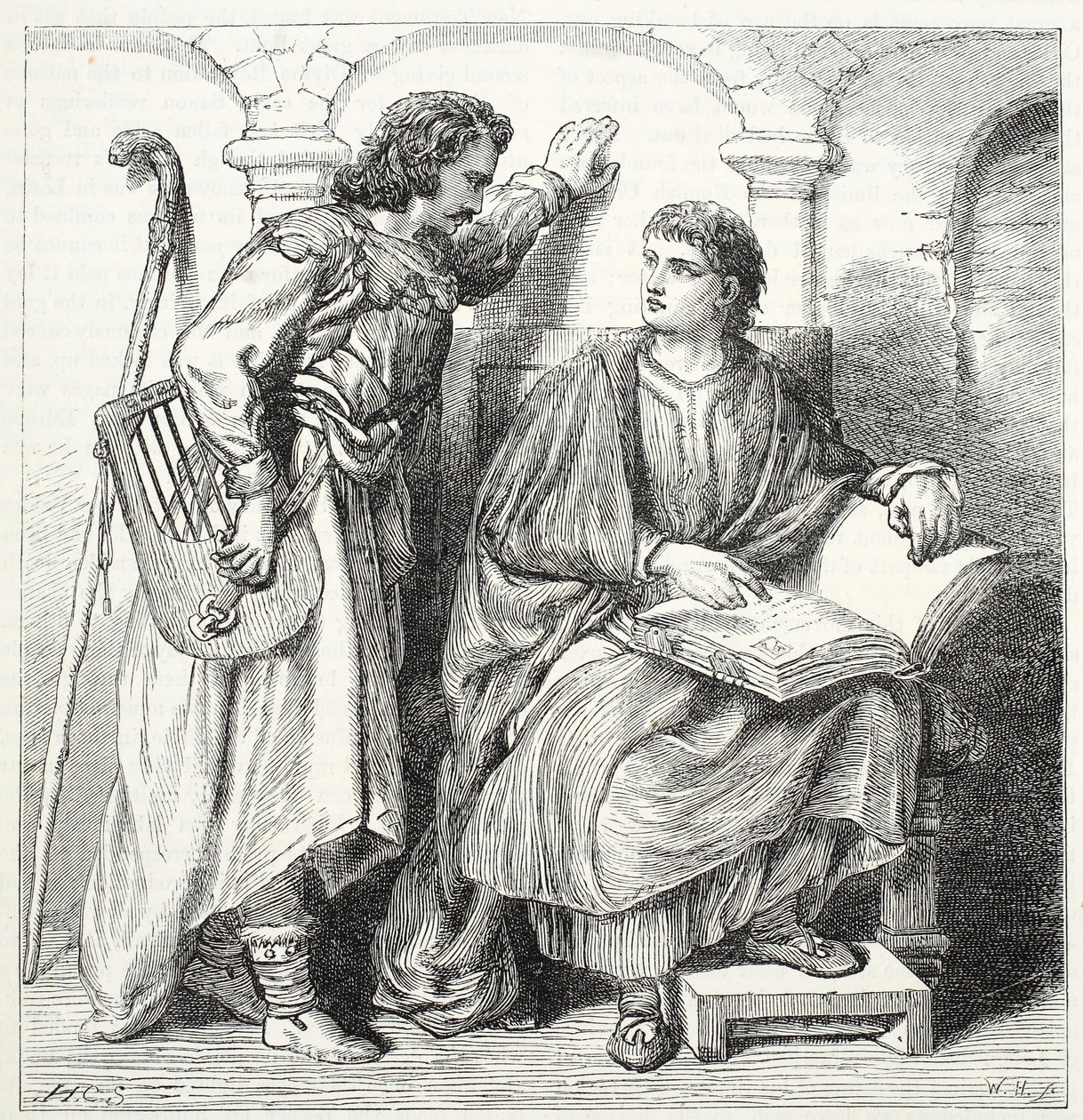 Trubadur i Barbe, ilustracja z Historii protestantyzmu Jamesa Aitkena Wylie (1808-1890), wyd. 1878 autorstwa English School